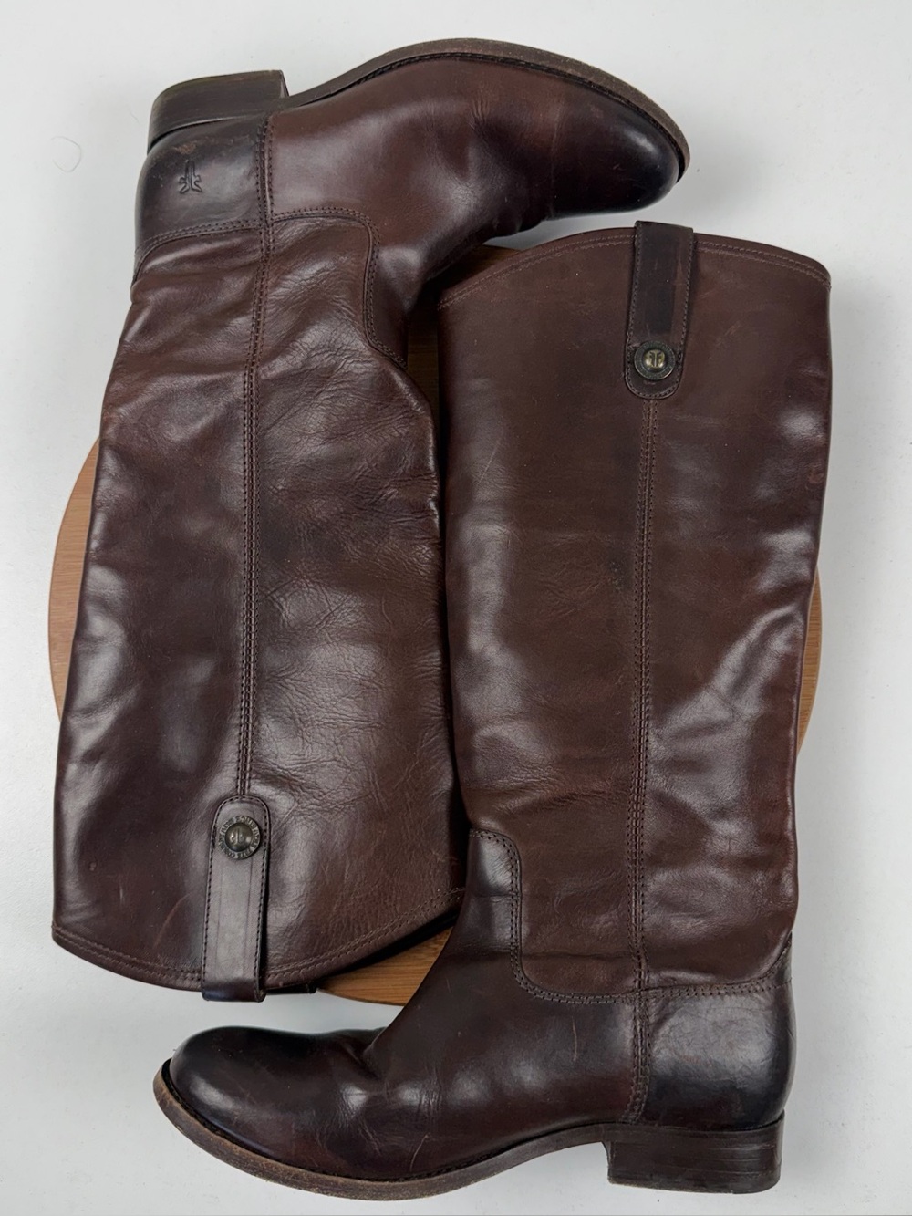 Frye Melissa Button Tall Brown Leather Riding Boots - Picture 6 of 9
